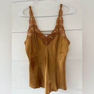 Silkscreen Womens Lace Trim 100% Silk Satin Cami Top size 6